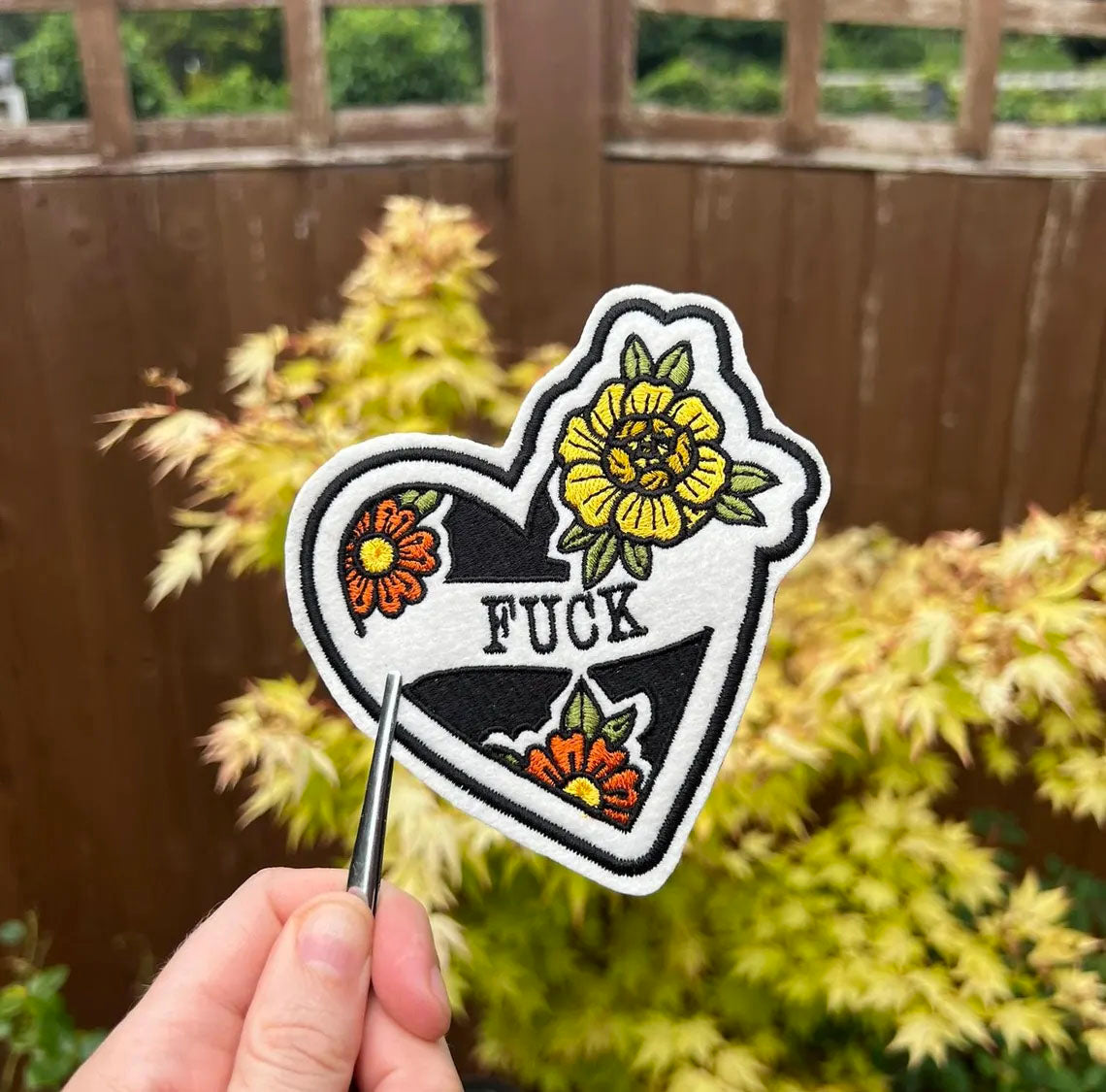 White Heart Tattoo Iron On Patch