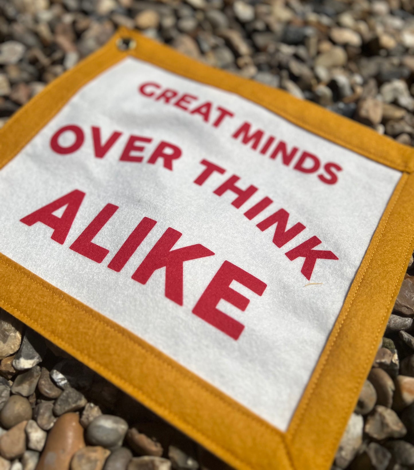 Great Minds Over Think Alike (Red & Mustard Banner)