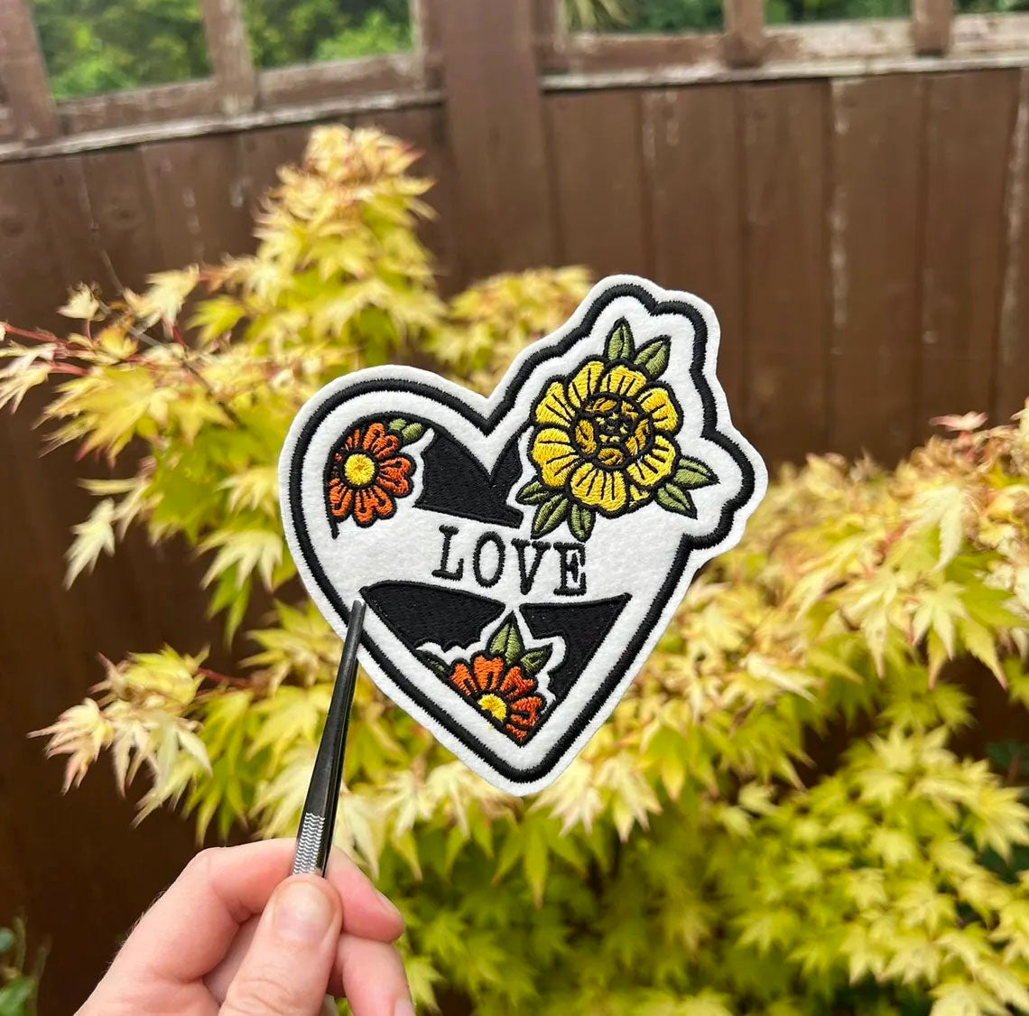 White Heart Tattoo Iron On Patch