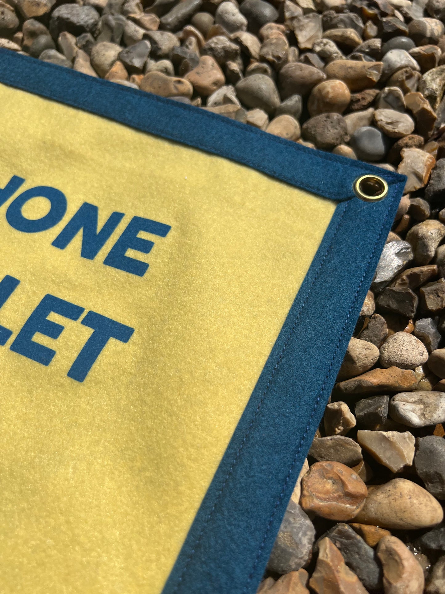 Phone Wallet Keys Custard & Dark Blue Banner