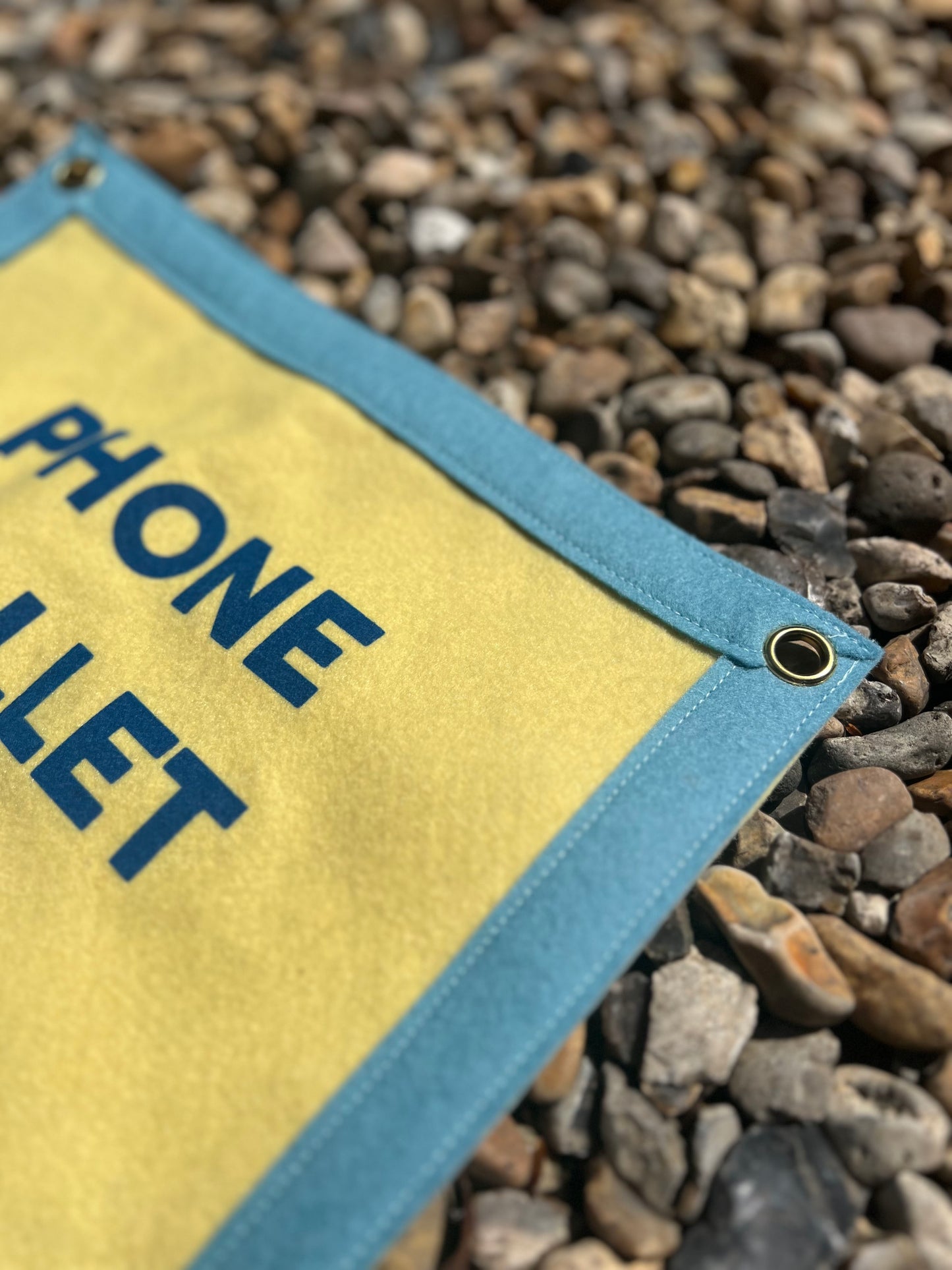 Phone Wallet Keys Custard & Light Blue Banner