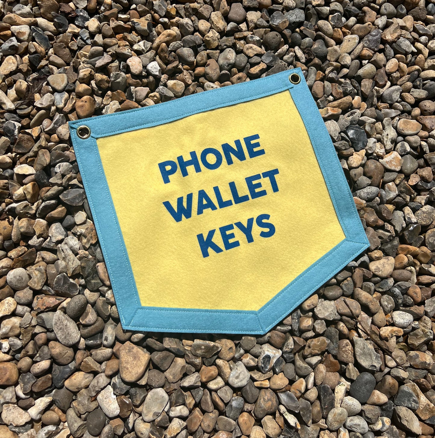 Phone Wallet Keys Custard & Light Blue Banner