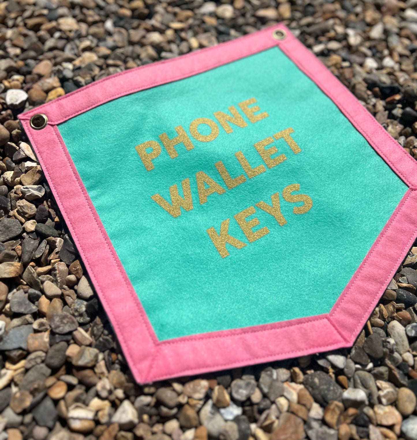 Phone Wallet Keys Teal & Pink Banner