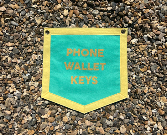 Phone Wallet Keys Teal & Lemon Banner