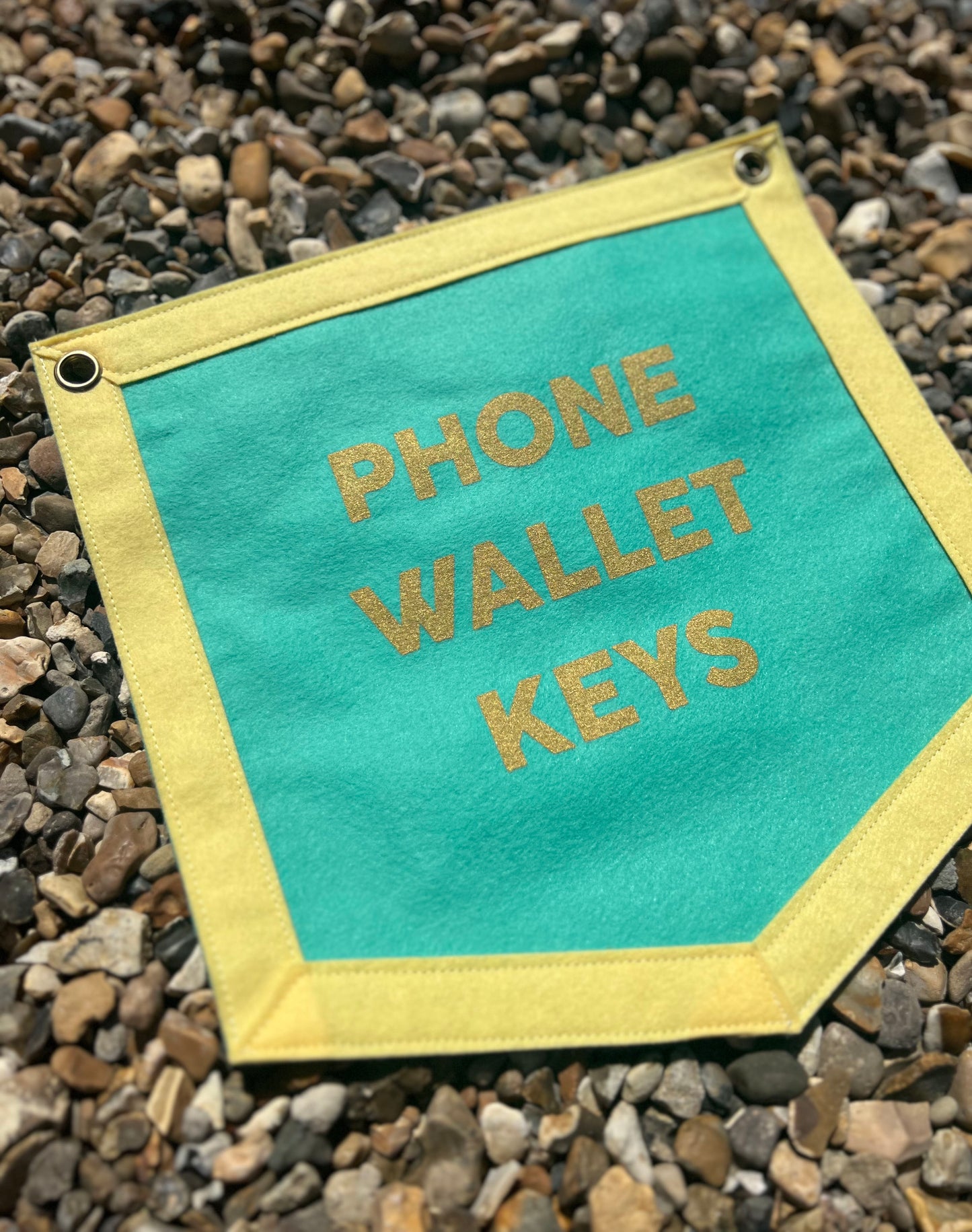 Phone Wallet Keys Teal & Lemon Banner