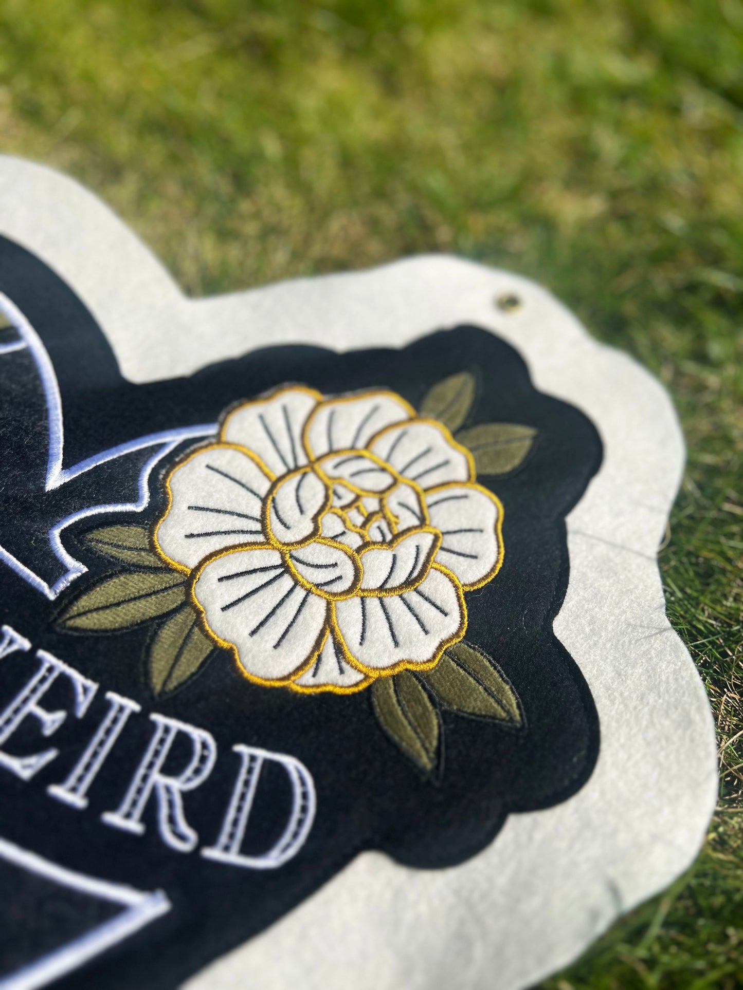 Black Stay Weird Heart Floral Tattoo Felt Banner