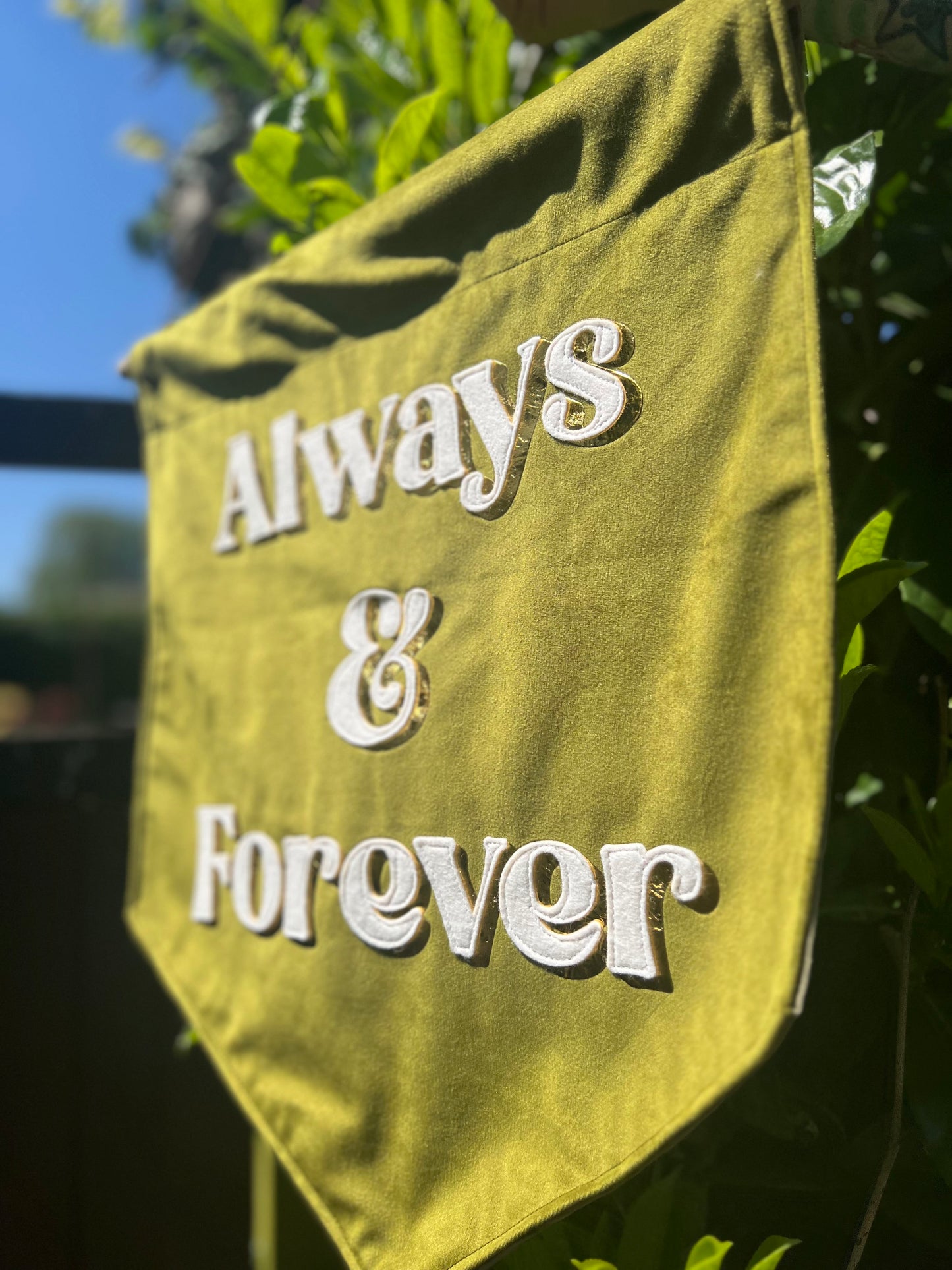 Always & Forever Green & Gold Velvet Banner