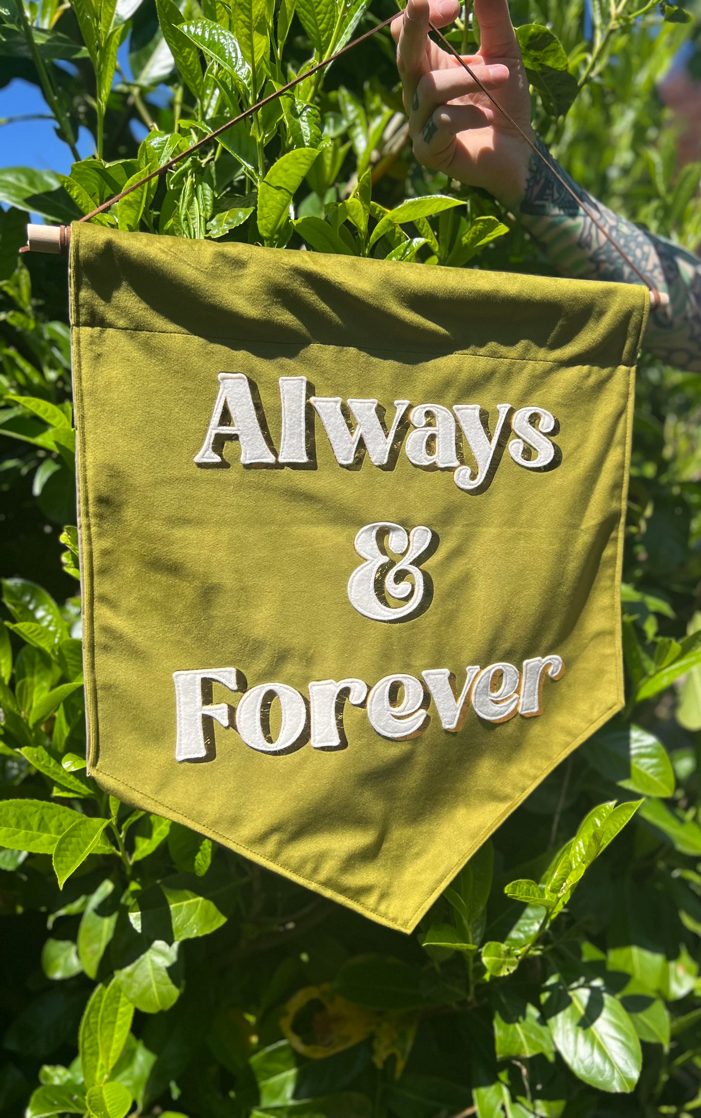 Always & Forever Green & Gold Velvet Banner