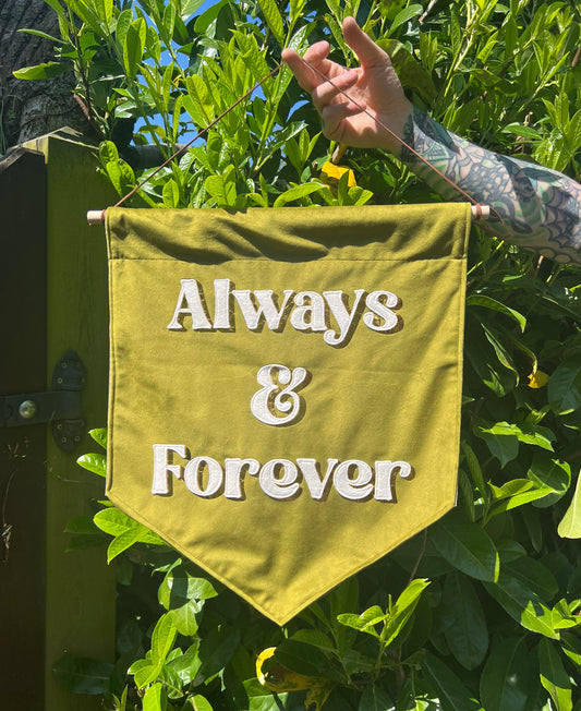 Always & Forever Green & Gold Velvet Banner