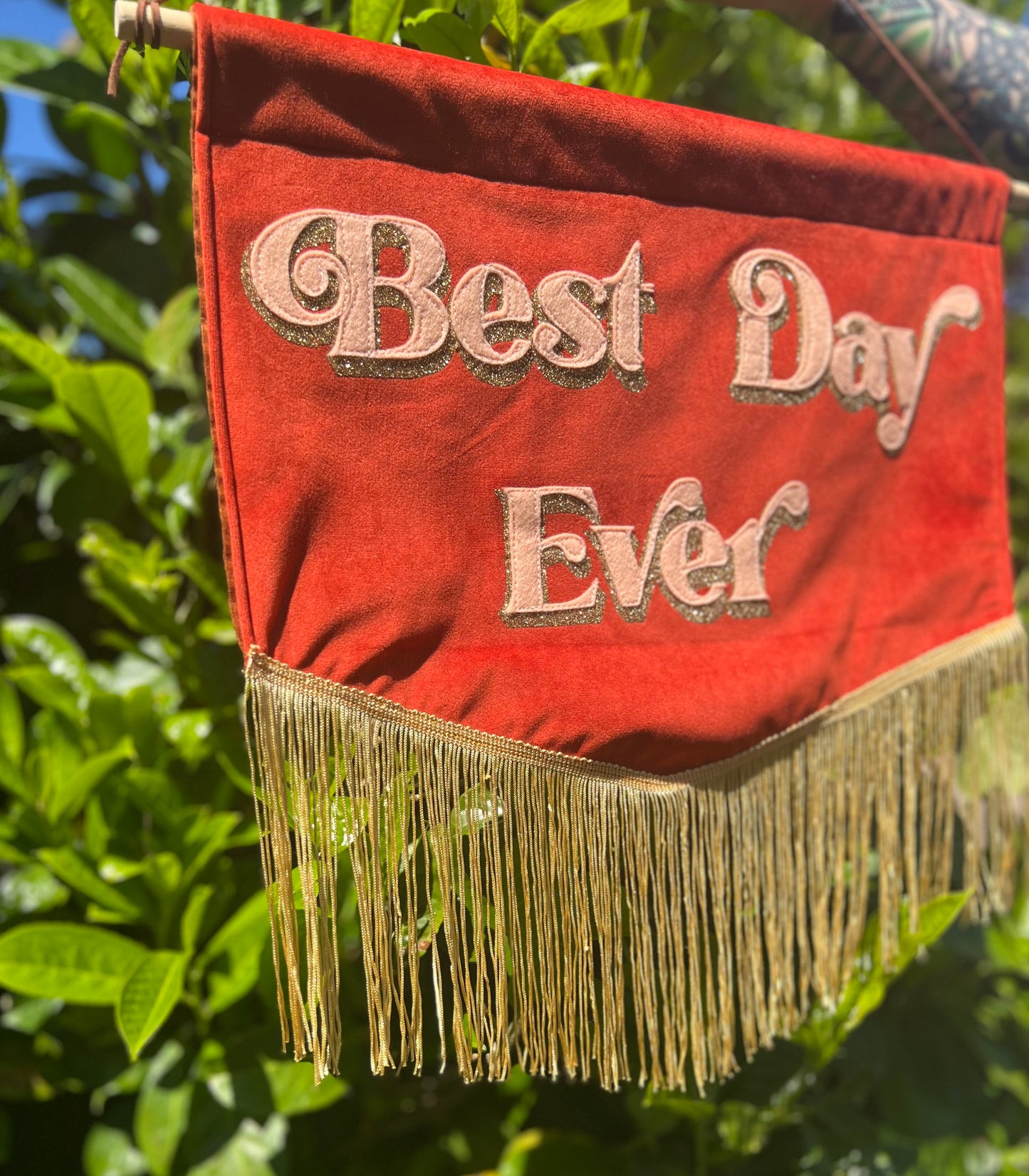 Best Day Ever Orange Velvet Banner