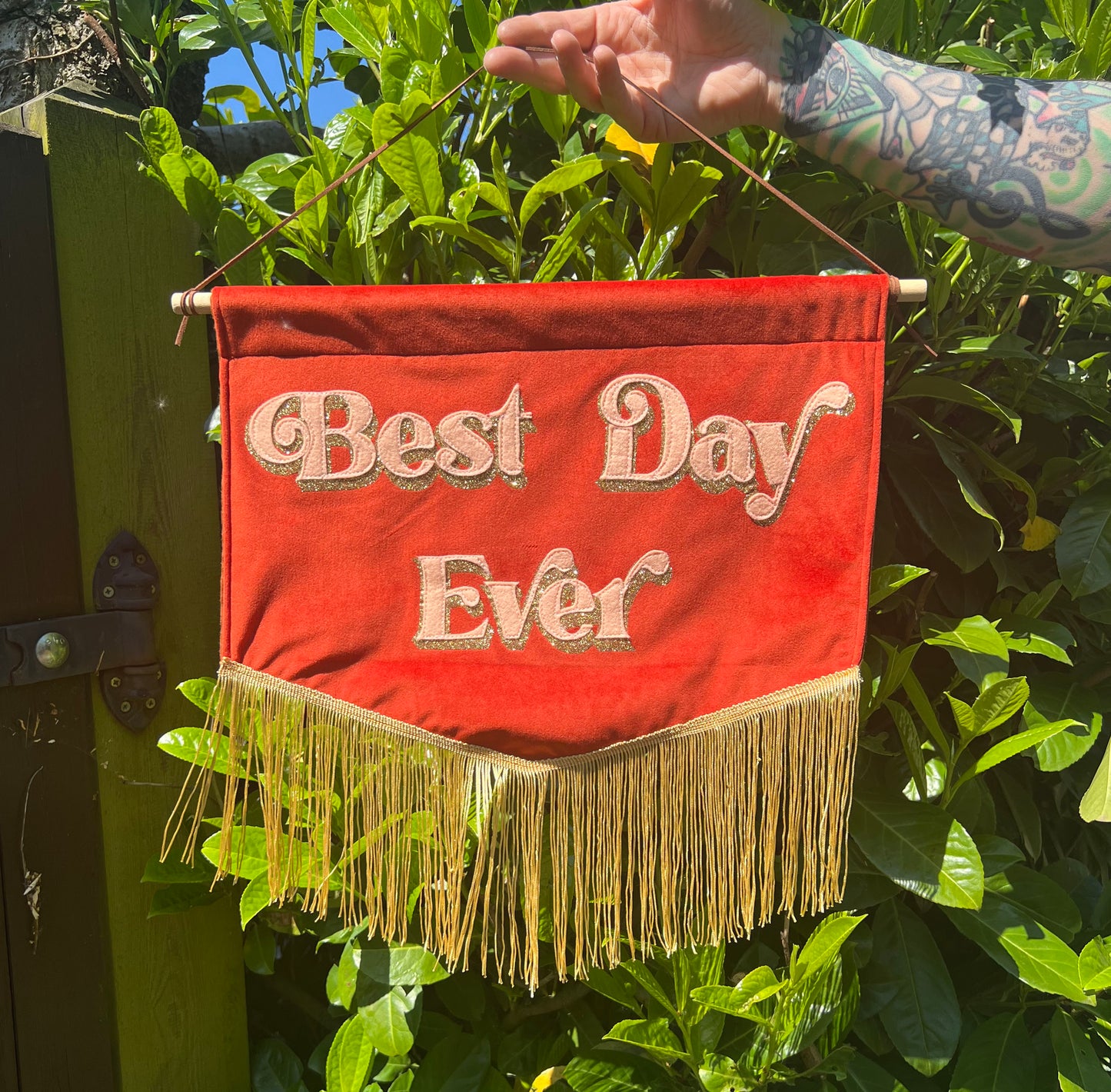 Best Day Ever Orange Velvet Banner