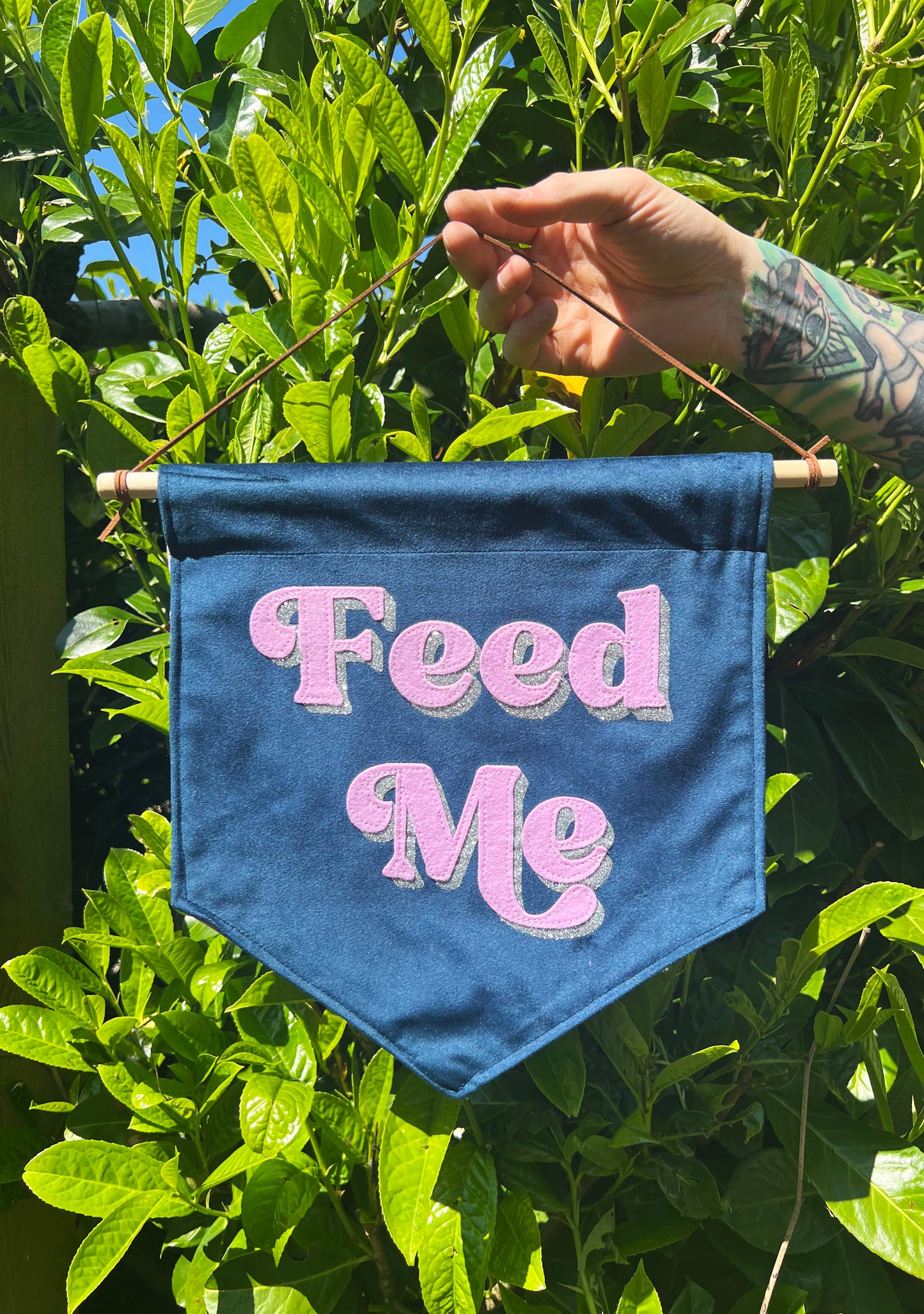 Feed Me Blue & Purple Velvet Banner