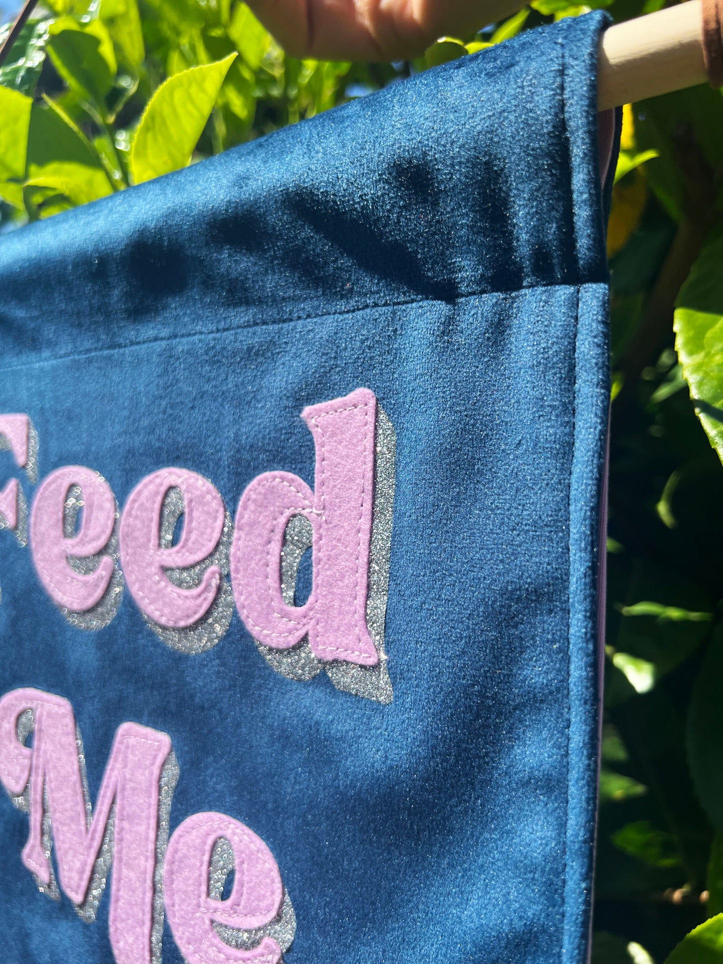 Feed Me Blue & Purple Velvet Banner