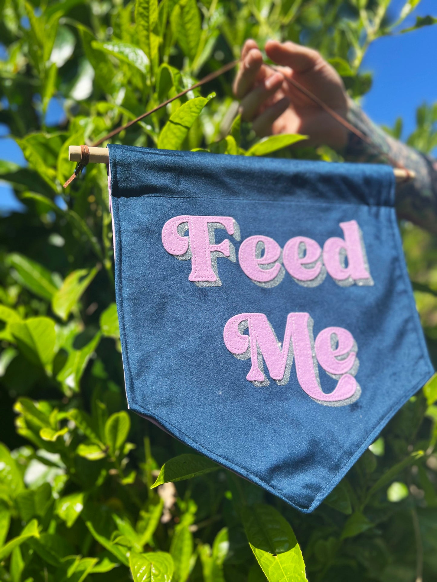 Feed Me Blue & Purple Velvet Banner