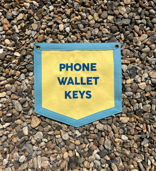 Phone Wallet Keys Custard & Light Blue Banner