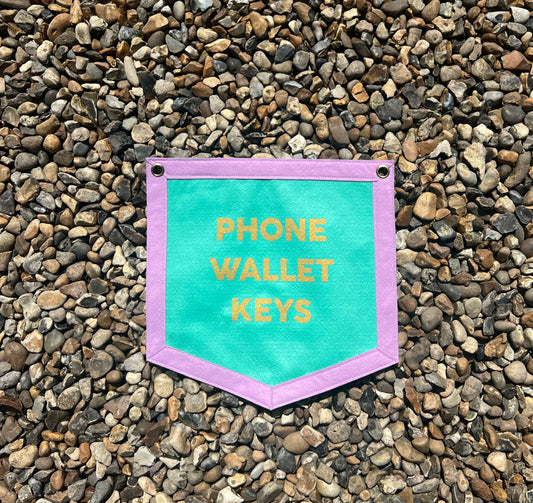 Phone Wallet Keys Teal & Purple Banner