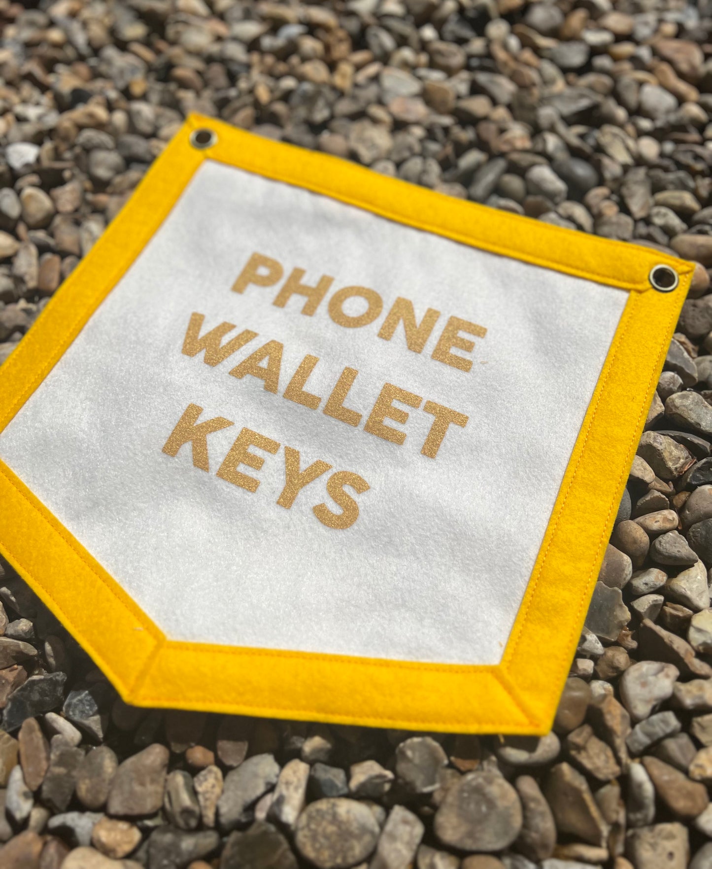 Phone Wallet Keys White & Yellow Banner