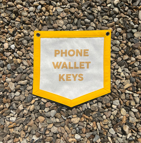 Phone Wallet Keys White & Yellow Banner