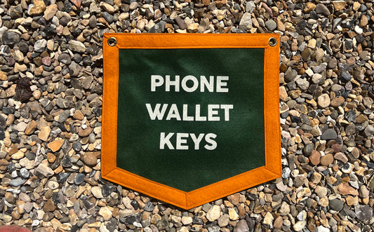 Phone Wallet Keys Dark Green & Amber Banner