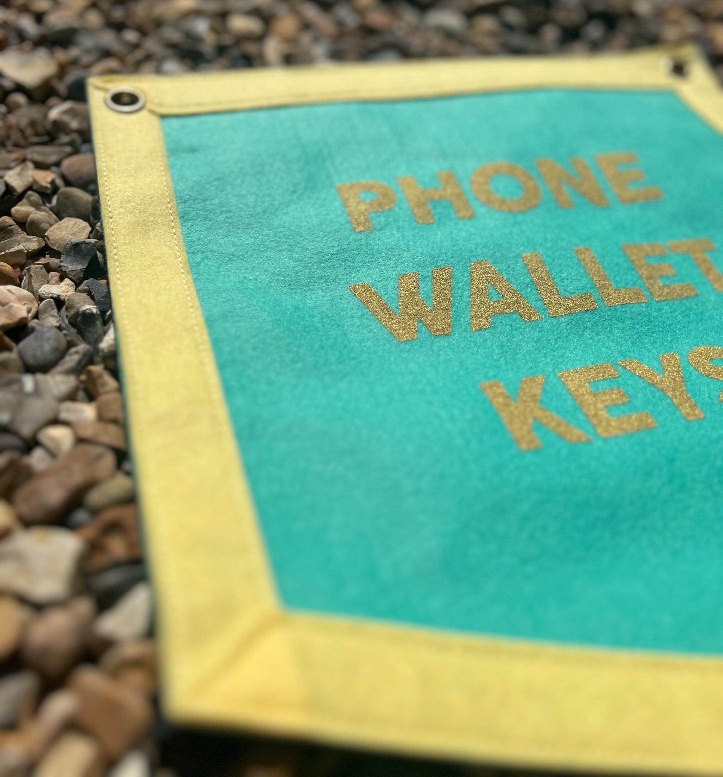 Phone Wallet Keys Teal & Lemon Banner