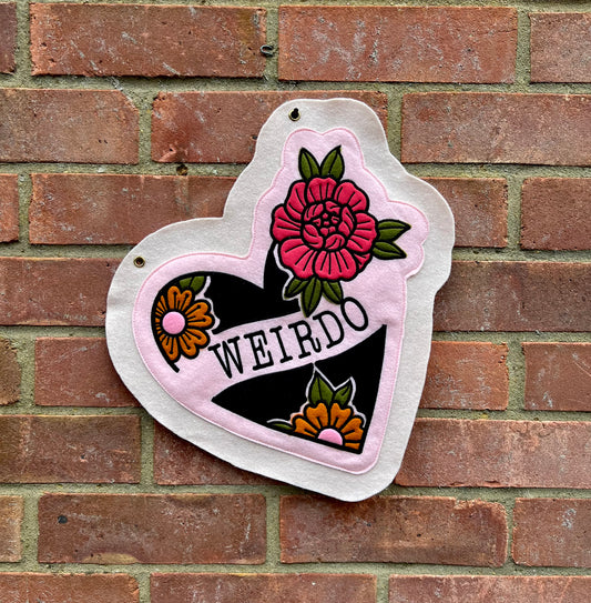 Weirdo Heart Floral Tattoo Felt Banner